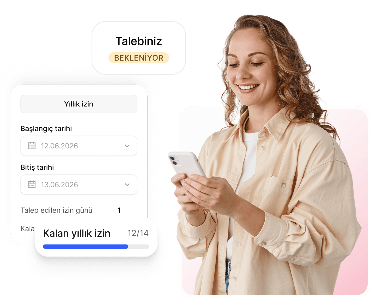Kağıtsız izin yönetimi için mobil izin talebi ve onay ekranları