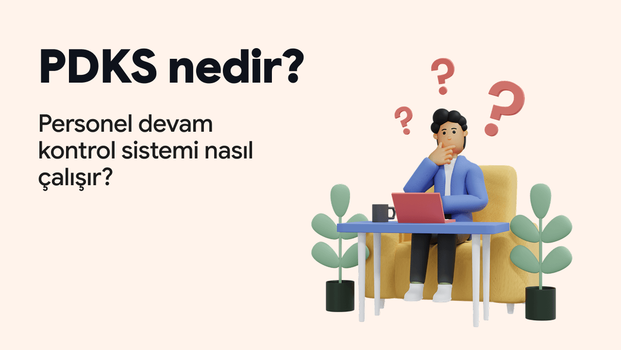 PDKS nedir, personel devam kontrol sistemi nasıl çalışır? Bilgisayar başında düşünen çalışan illüstrasyonu.